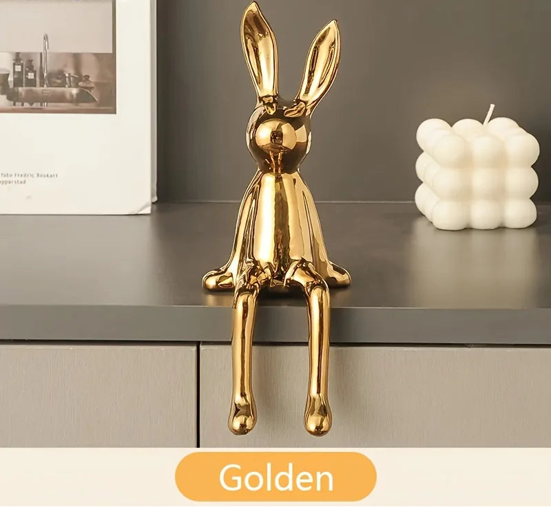 Keramisk Siddende Kaninfigur til Boligindretning