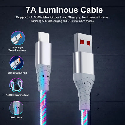 Lysende USB-C og Micro Hurtigopladerkabel