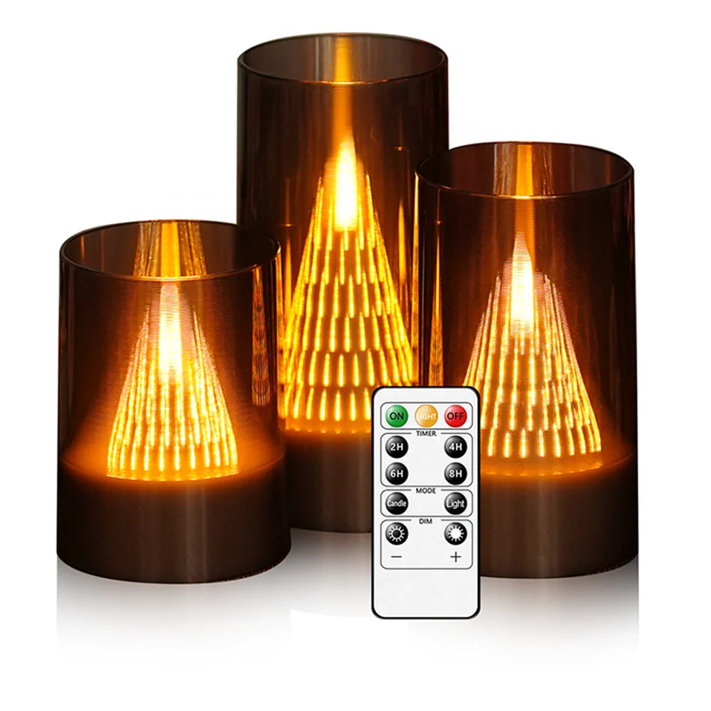 3 Stk. Flammefri LED-Stearinlys med Flammeeffekt