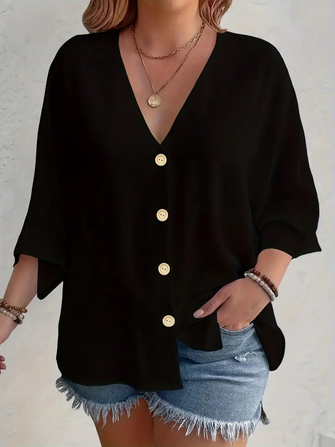 Plus Size Dame T-shirt med V-hals