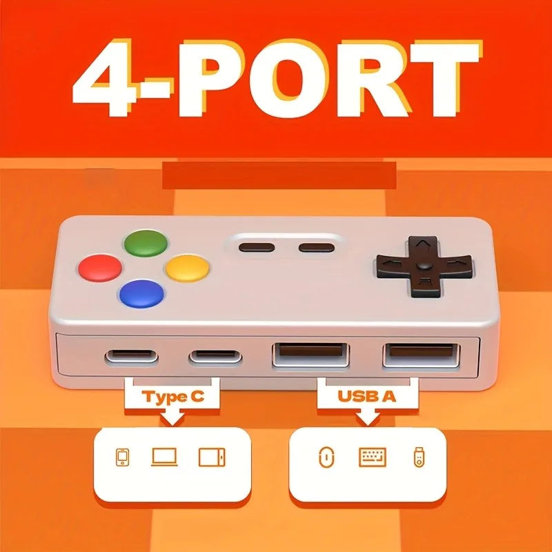 4-i-1 USB-Hub med 2 USB- og 2 Type-C-Porte