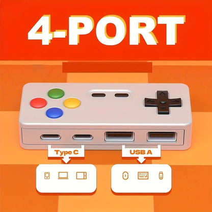 4-i-1 USB-Hub med 2 USB- og 2 Type-C-Porte