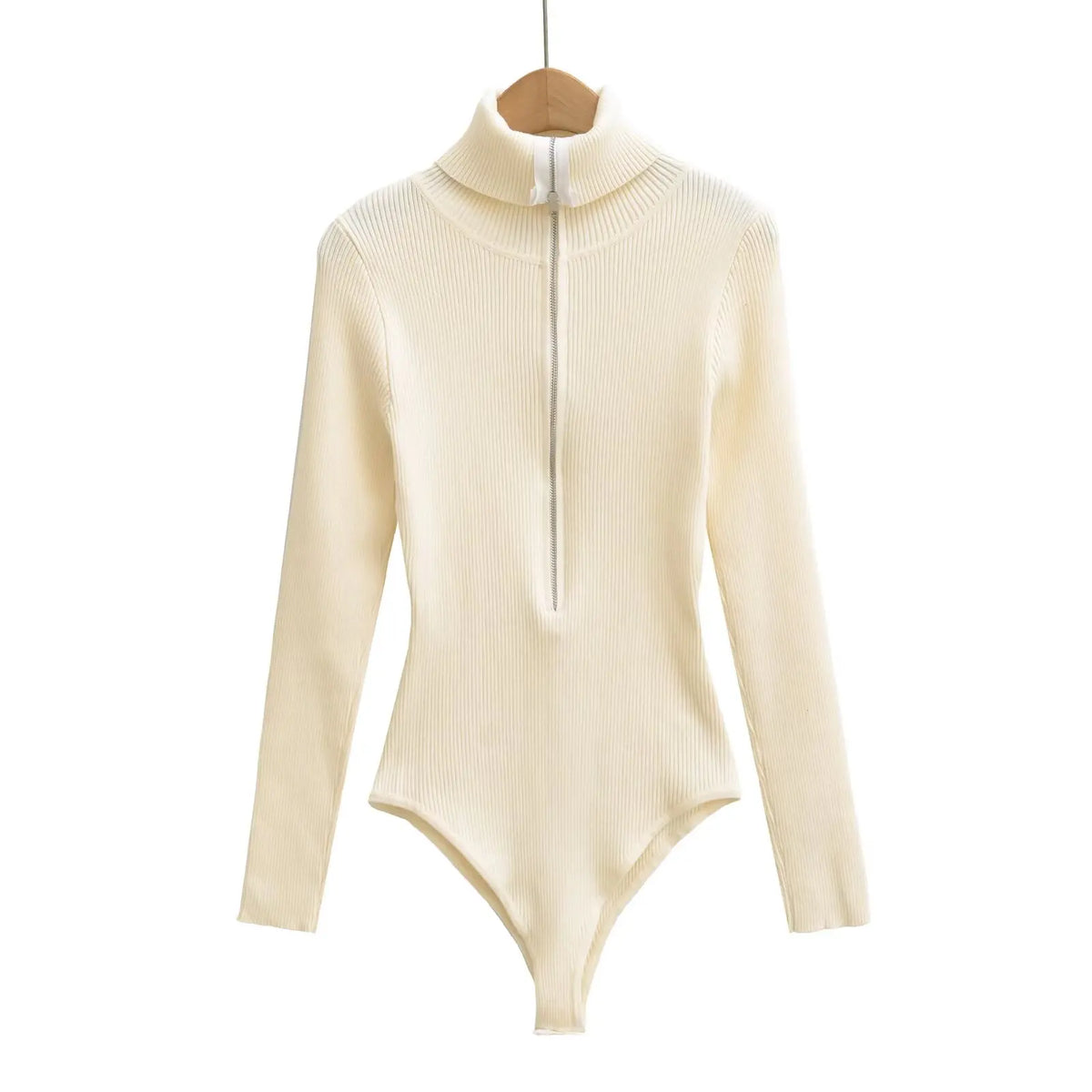 Langærmet Ribbet Bodystocking til Kvinder med Lynlås