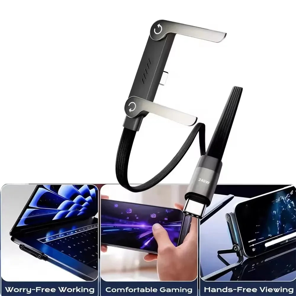 240W USB til USB-C Hurtigopladningskabel med Holder