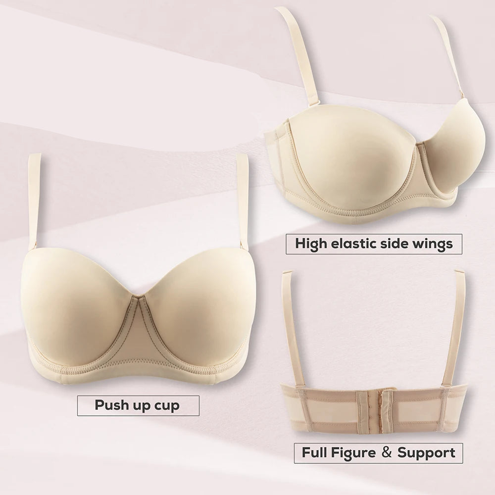 Plus Size Stropløs Push-Up BH til Stor Barm