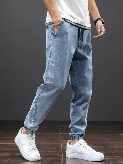 Herre Streetwear Cargo Jeans Sort og Blå