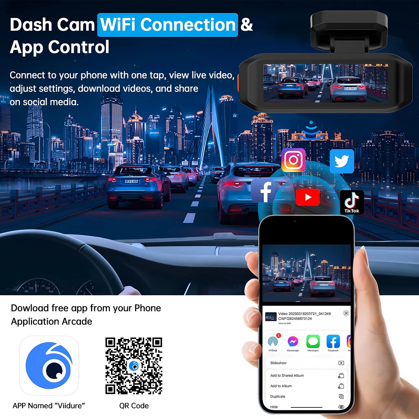 4K WiFi Dashcam med Front- og Bagkamera