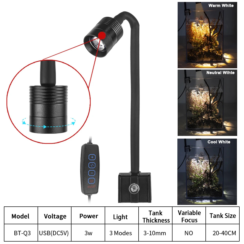 USB LED Akvarieplantelys – Slim, Vandtæt og Clip-on