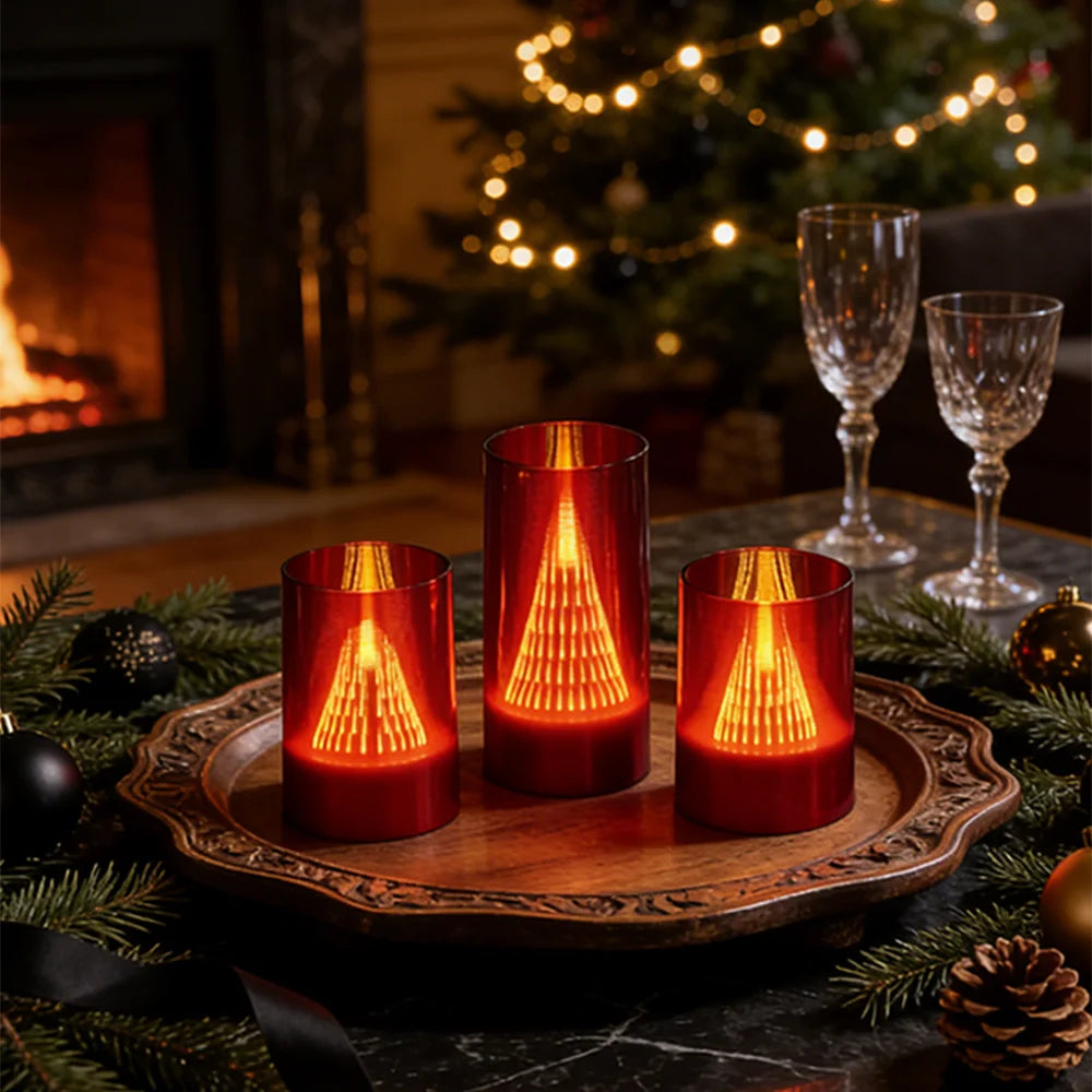 3 Stk. Flammefri LED-Stearinlys med Flammeeffekt