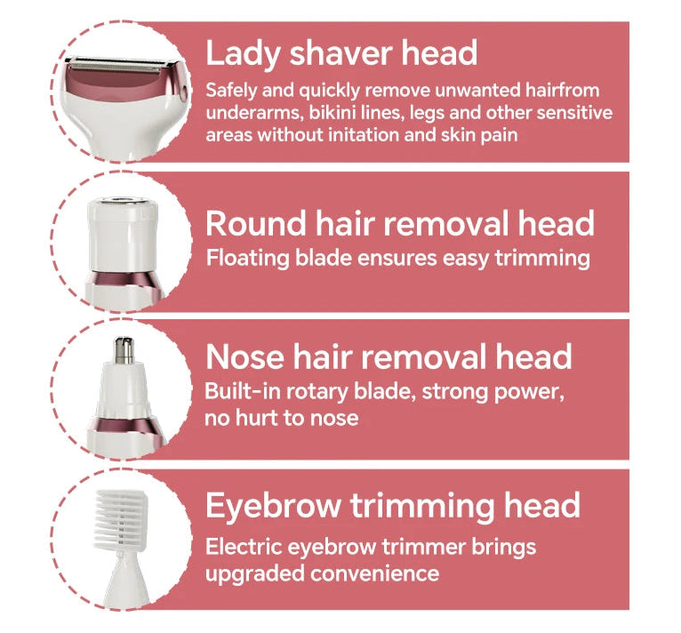 Genopladelig 4-i-1 Elektrisk Barbermaskine til Kvinder