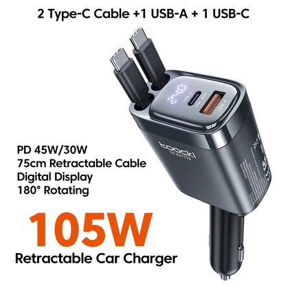 105W Billader med Udtrækkeligt USB-C-Kabel