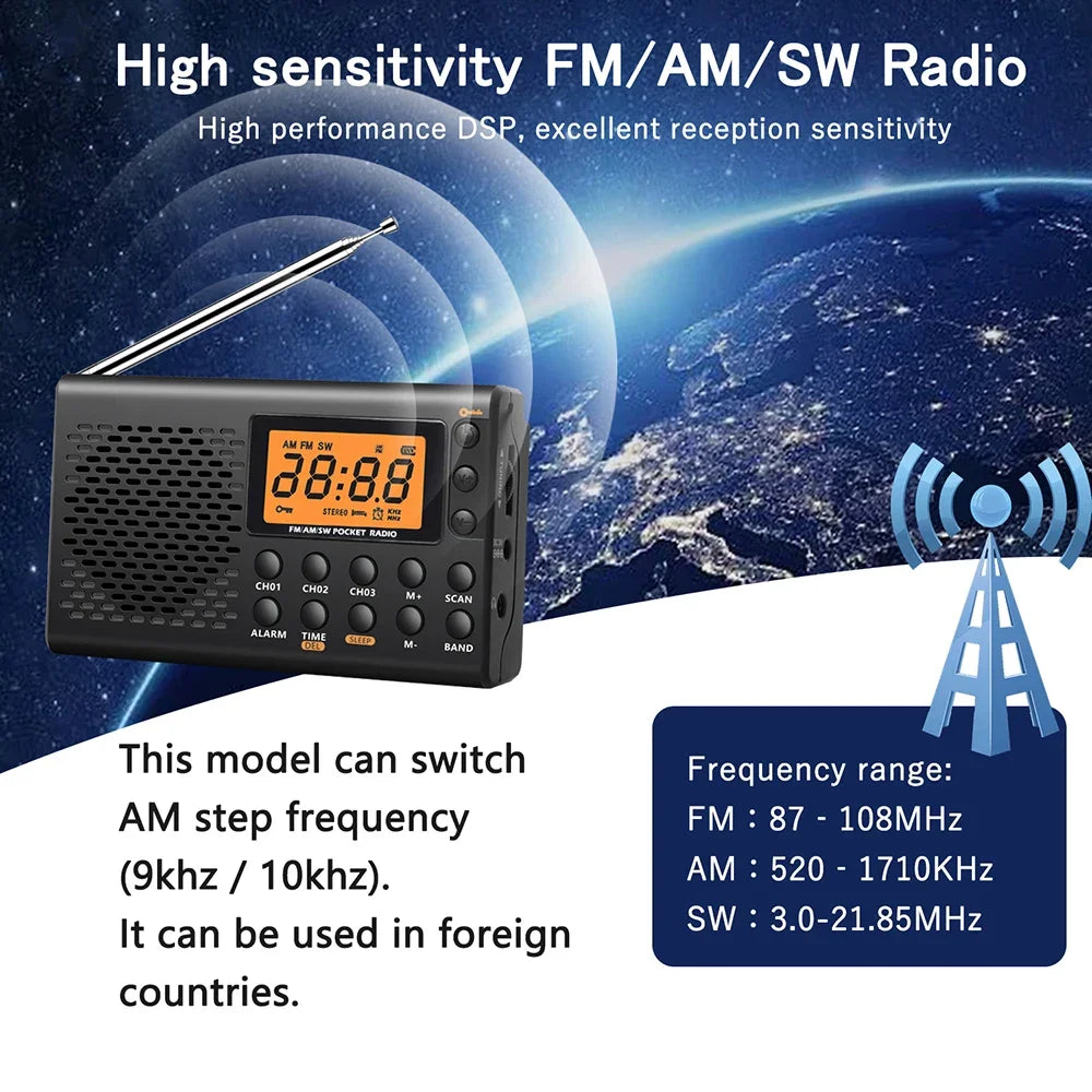 Bærbar FM-Radio med Digitalt Ur og Sluk-Timer