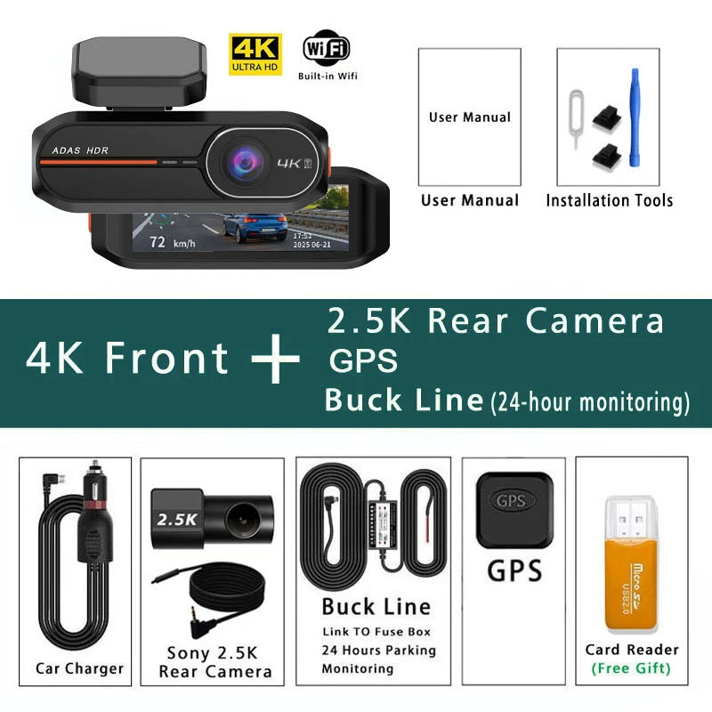 4K WiFi Dashcam med Front- og Bagkamera