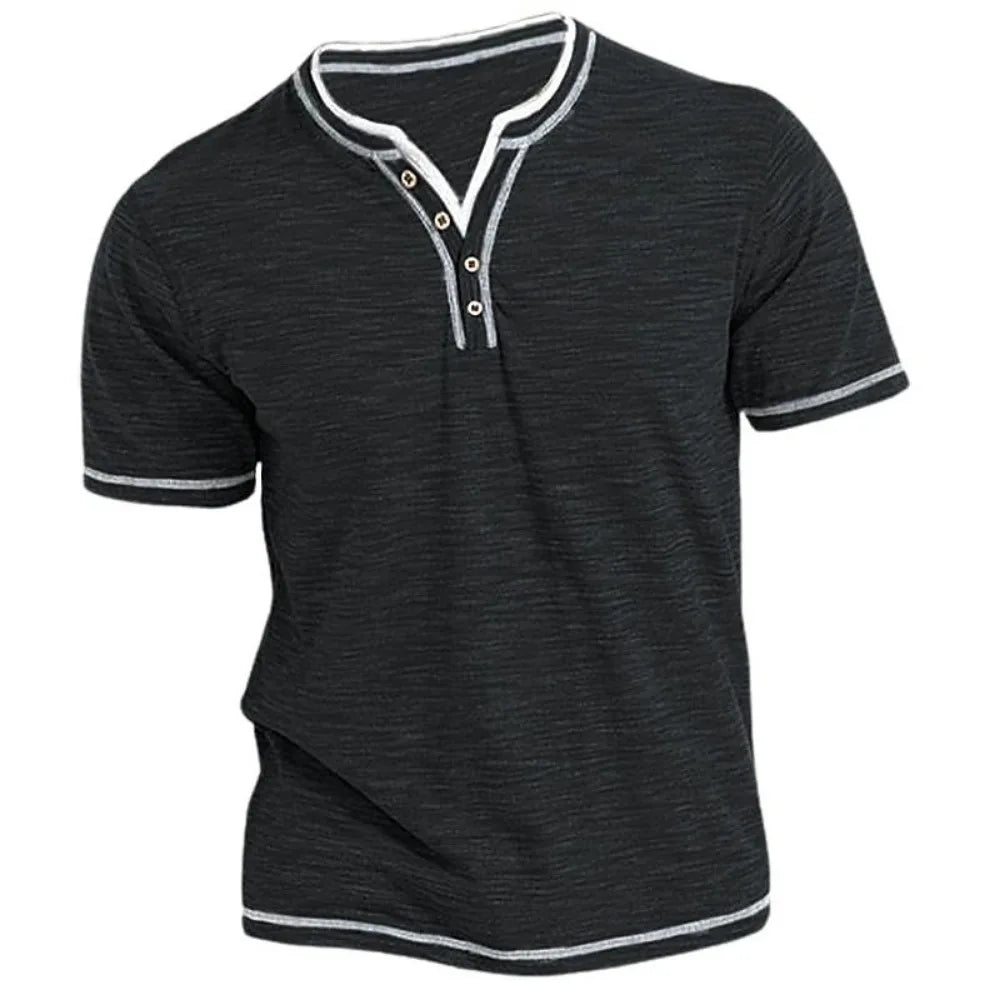 Herre Bomulds V-Hals Casual Slim Fit T-Shirt