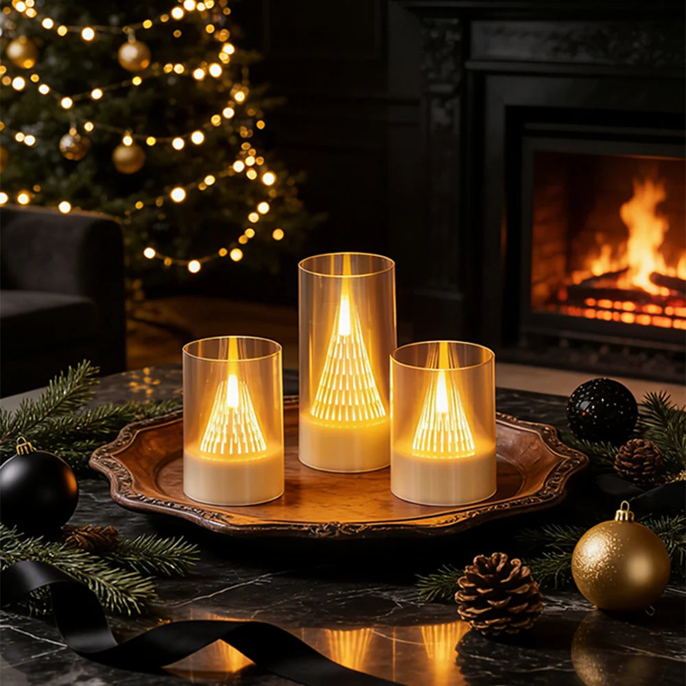 3 Stk. Flammefri LED-Stearinlys med Flammeeffekt