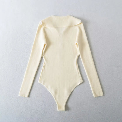 Langærmet Ribbet Bodystocking til Kvinder med Lynlås