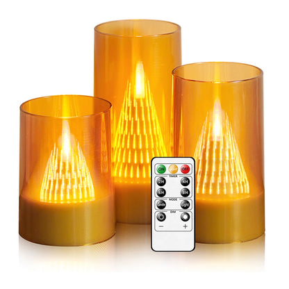3 Stk. Flammefri LED-Stearinlys med Flammeeffekt