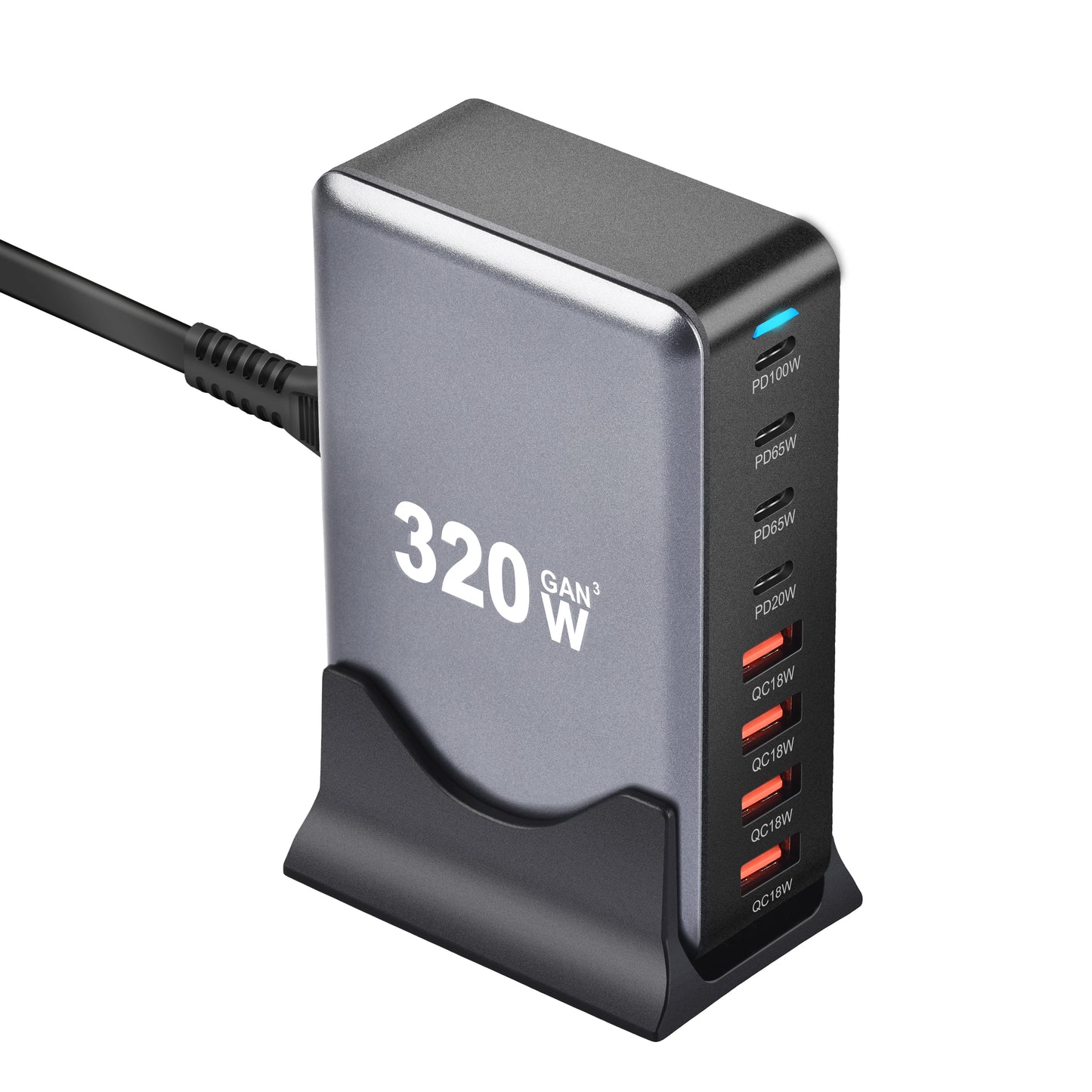 320W 8-Port USB C Hurtiglader