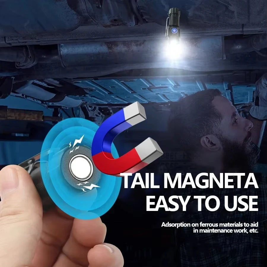Mini LED-Lommelygte USB Genopladelig med Magnet