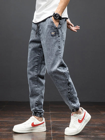 Herre Streetwear Cargo Jeans Sort og Blå