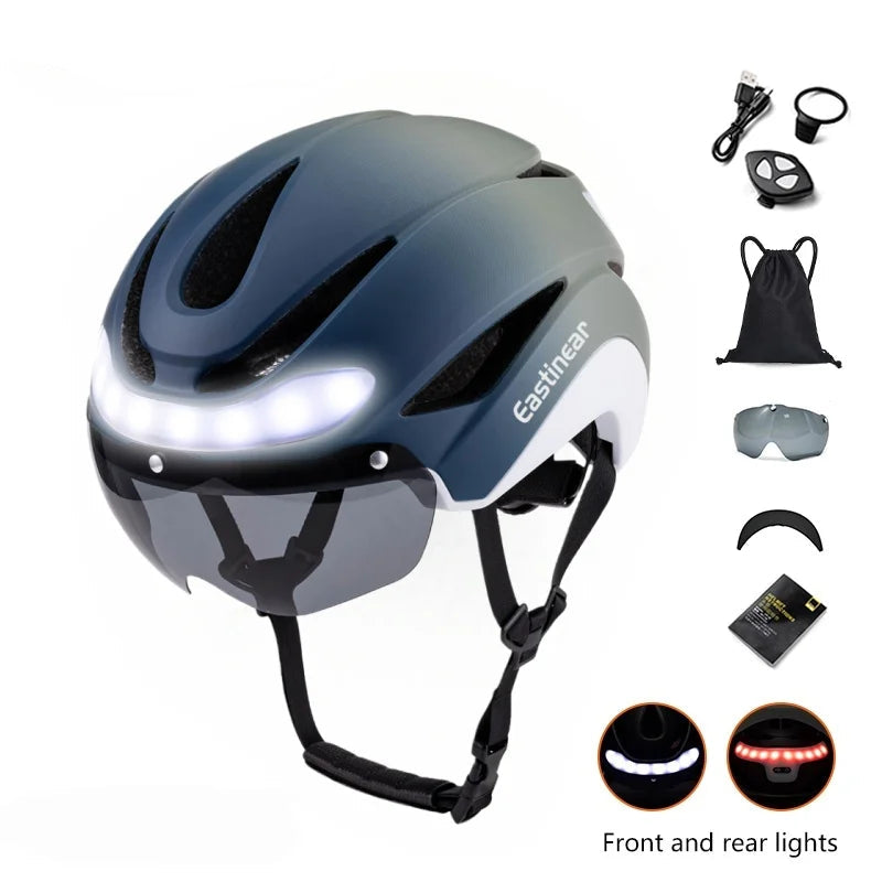 Cykelhjelm med LED-Lys og Visir