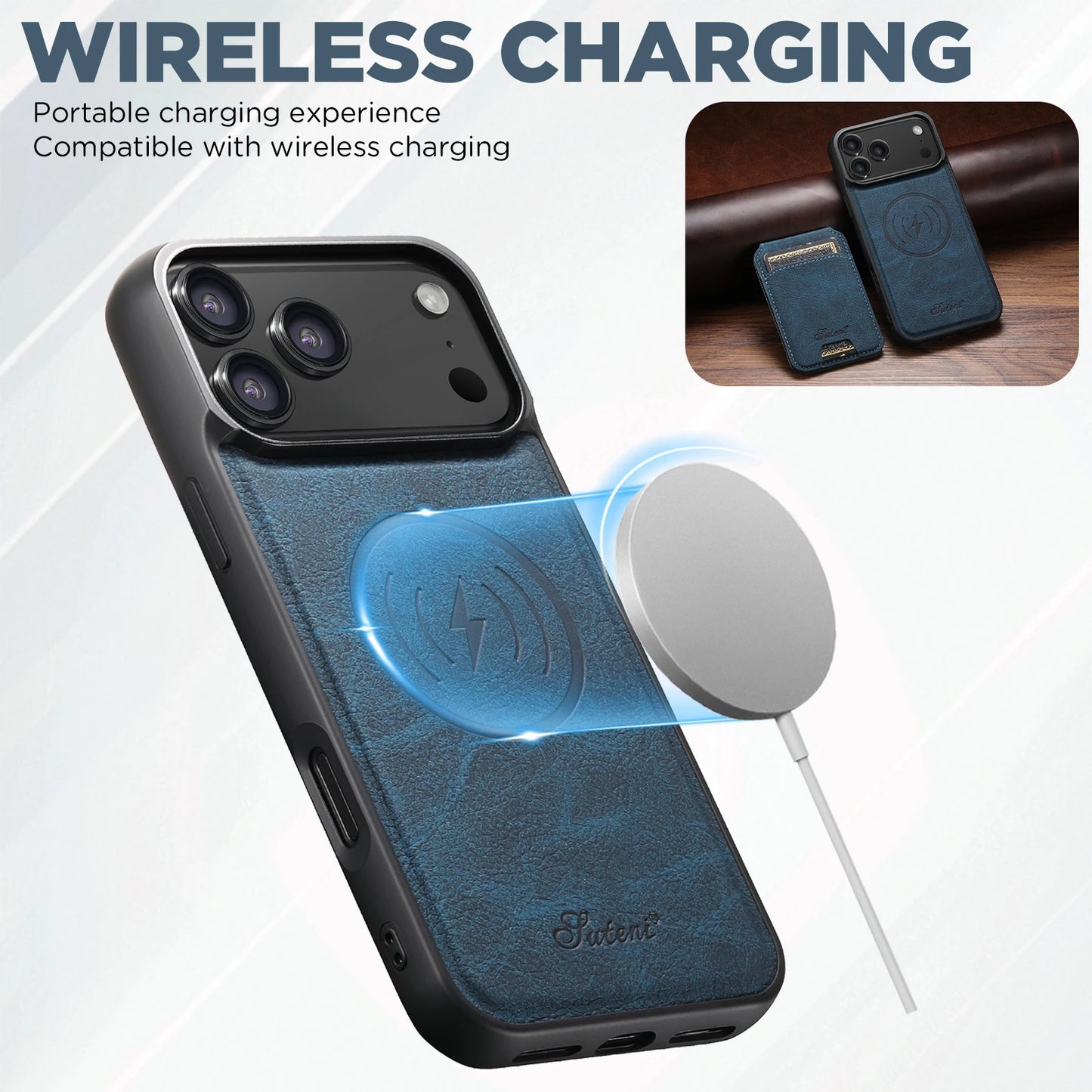 Telefoncover med Trådløs Opladning og Kortholder