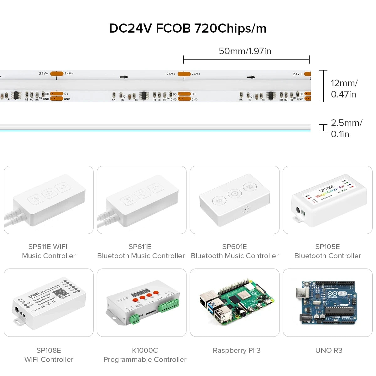 FCOB RGB LED Strip Lys