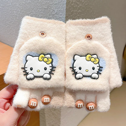 Hello Kitty Børn Halvfinger Vinterstrikkede Handsker