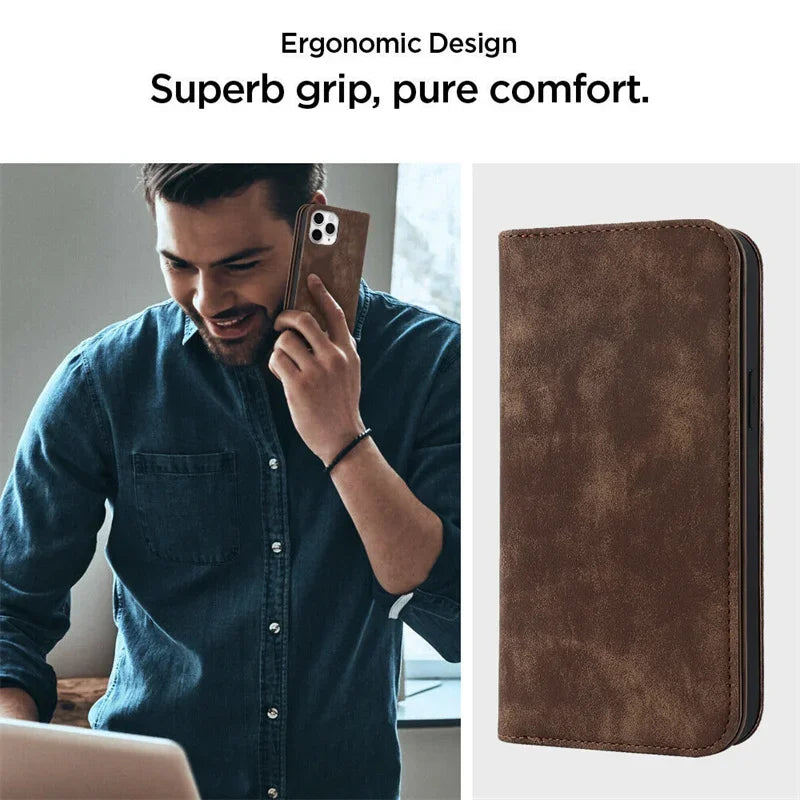 Magnetisk Læder Pung Cover til iPhone