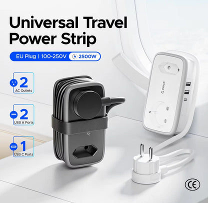 5-i-1 Strømskinne til Rejser med 2 AC- og 3 USB-Porte