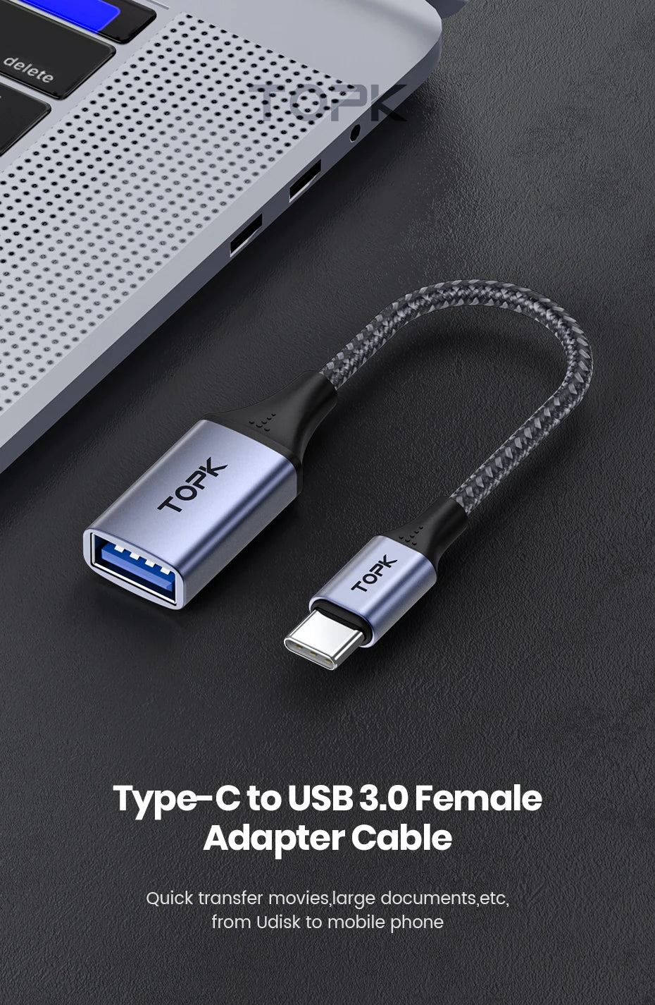 Type C til USB Hun-Adapterkabel