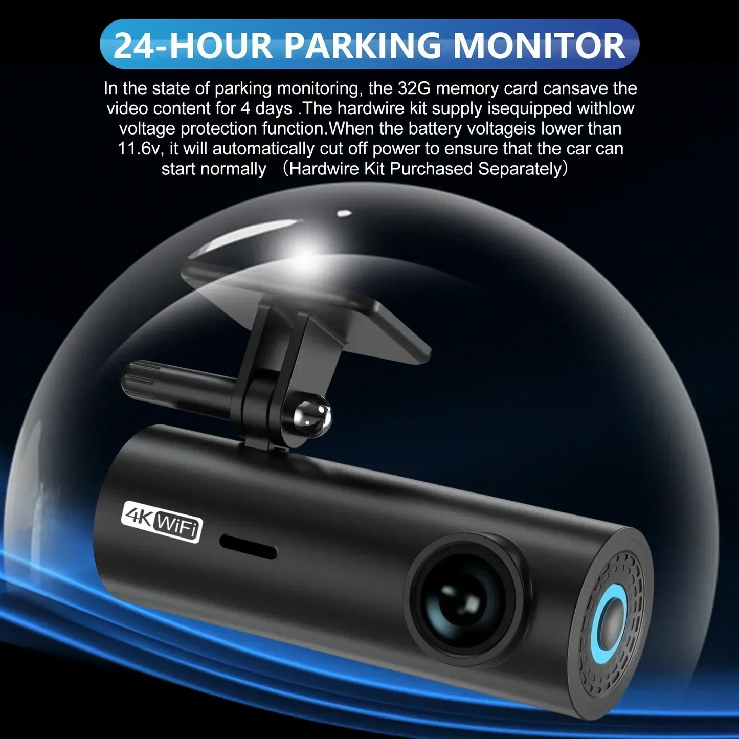 4K Bil Dash Cam Med WIFI