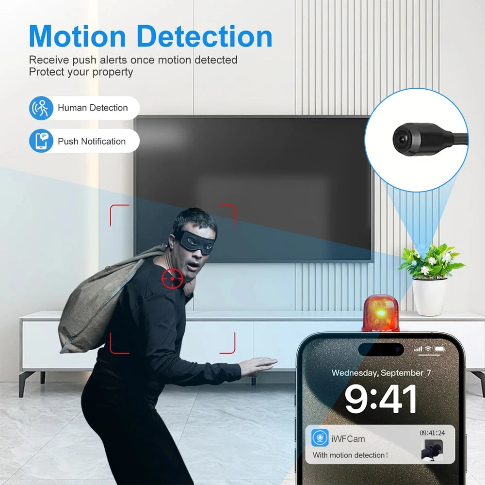 HD 1080P Mini WiFi-sikkerhedskamera med Persondetektion