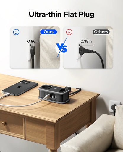 5-i-1 Strømskinne til Rejser med 2 AC- og 3 USB-Porte