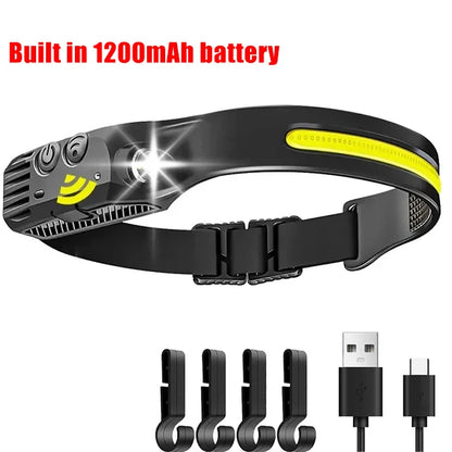 Vandtæt USB-Genopladelig COB+LED Pandelampe