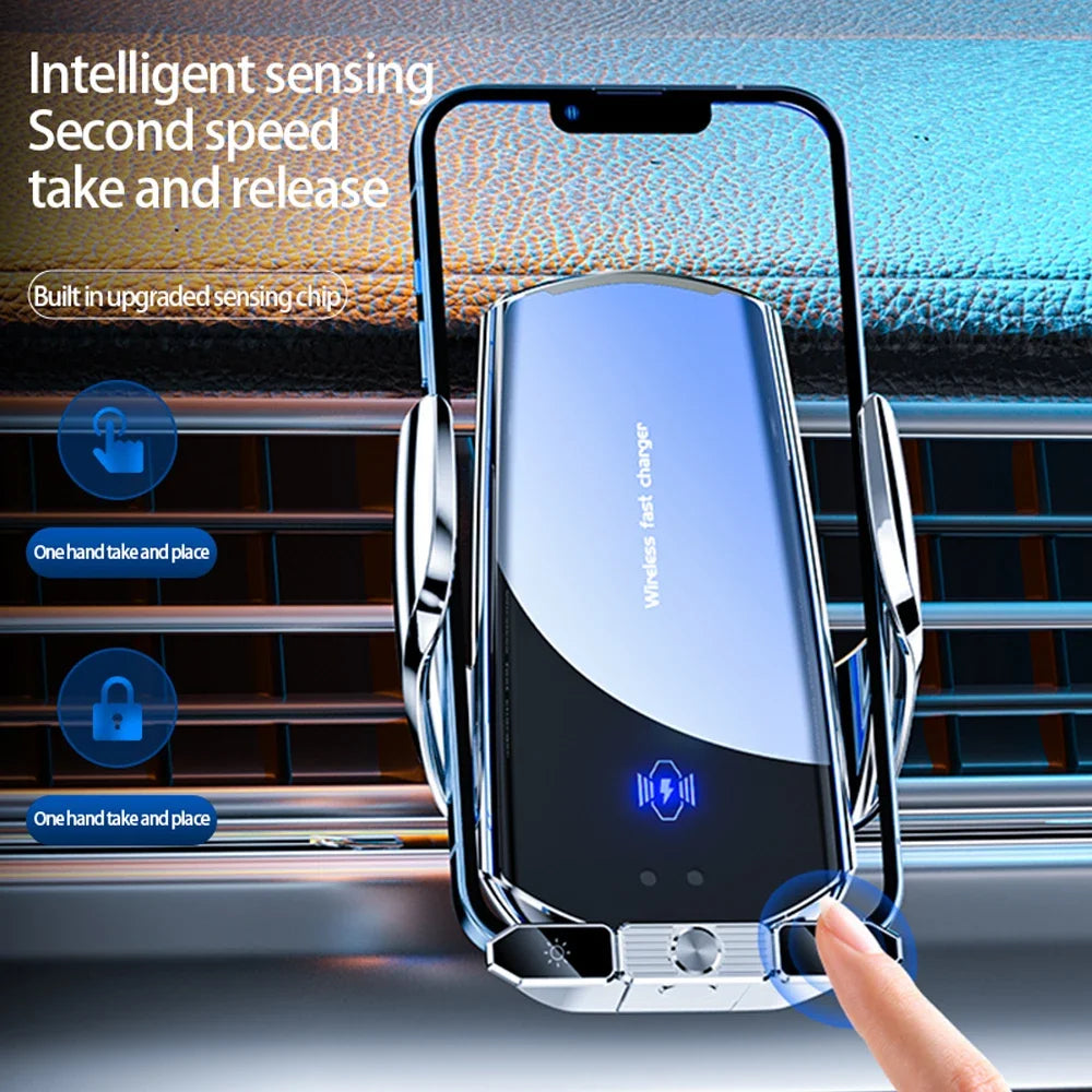 Magnetisk Mobilholder til Bil med Trådløs Opladning og Autosensor