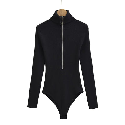 Langærmet Ribbet Bodystocking til Kvinder med Lynlås
