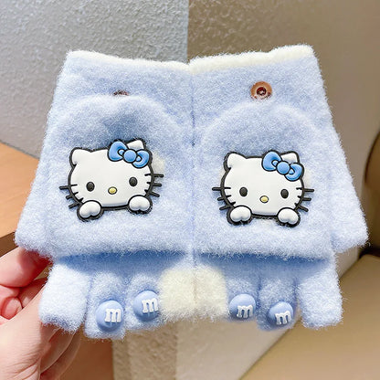 Hello Kitty Børn Halvfinger Vinterstrikkede Handsker