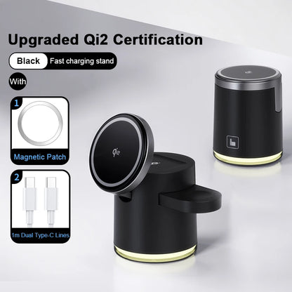 3-i-1 Udtrækkelig Qi2 Opladningsstander til iPhone, AirPods og Apple Watch