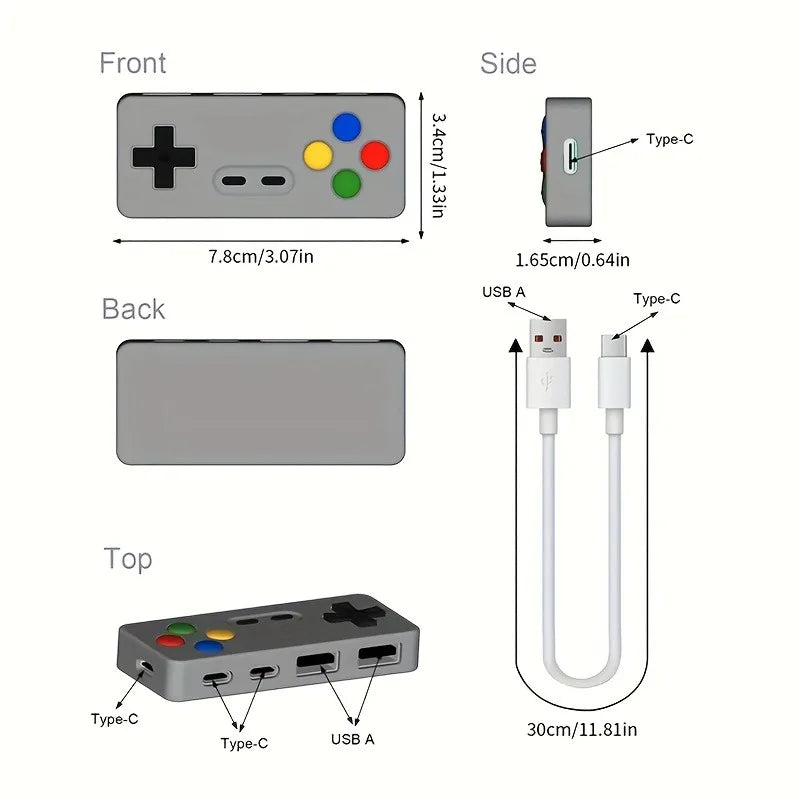 4-i-1 USB-Hub med 2 USB- og 2 Type-C-Porte