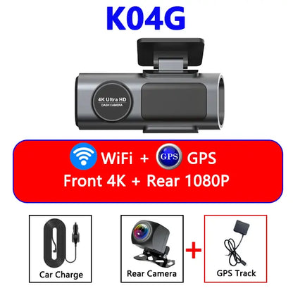 4K Dashcam med Dobbelt Linse, GPS & Wi-Fi
