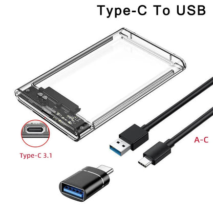 Gennemsigtigt 2,5” HDD SSD USB-C-Kabinet