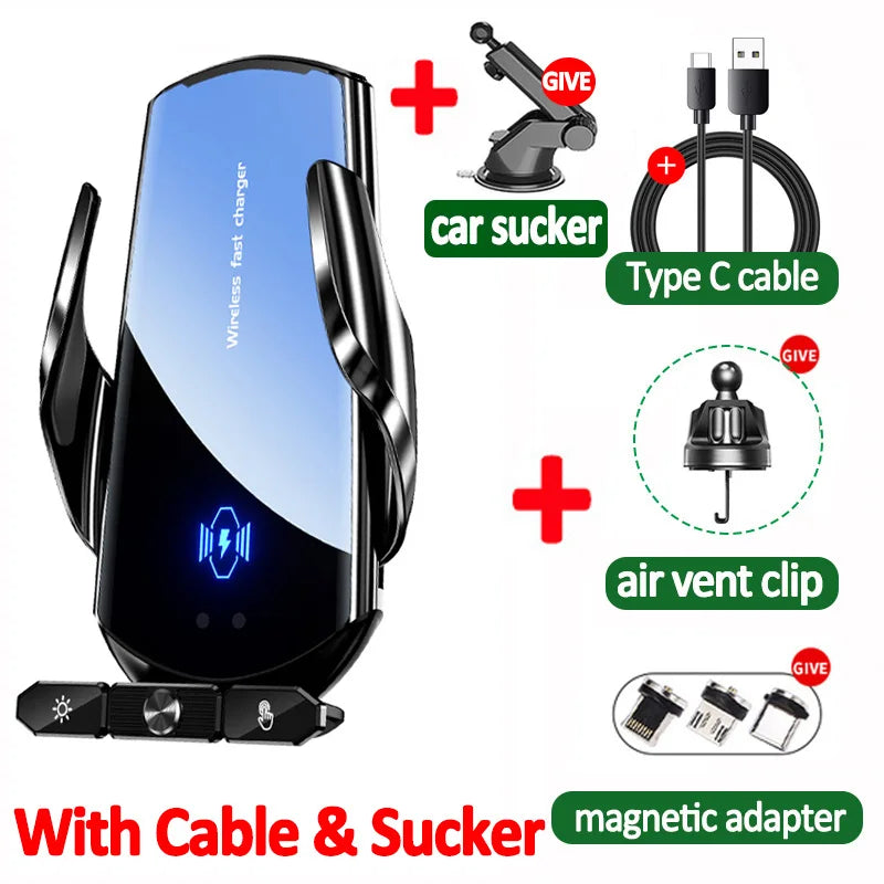 Magnetisk Mobilholder til Bil med Trådløs Opladning og Autosensor