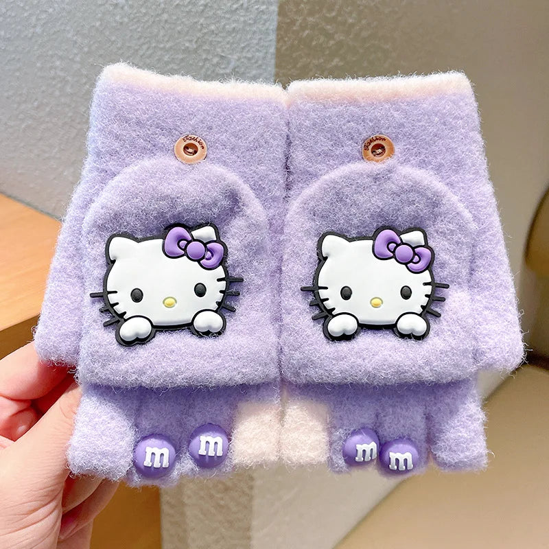 Hello Kitty Børn Halvfinger Vinterstrikkede Handsker
