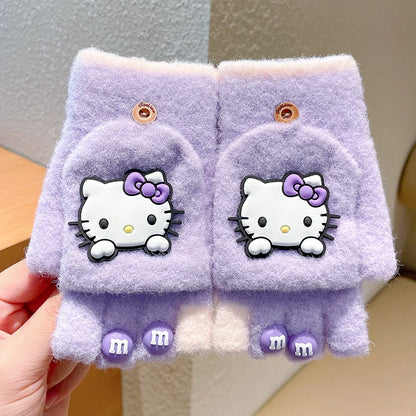 Hello Kitty Børn Halvfinger Vinterstrikkede Handsker