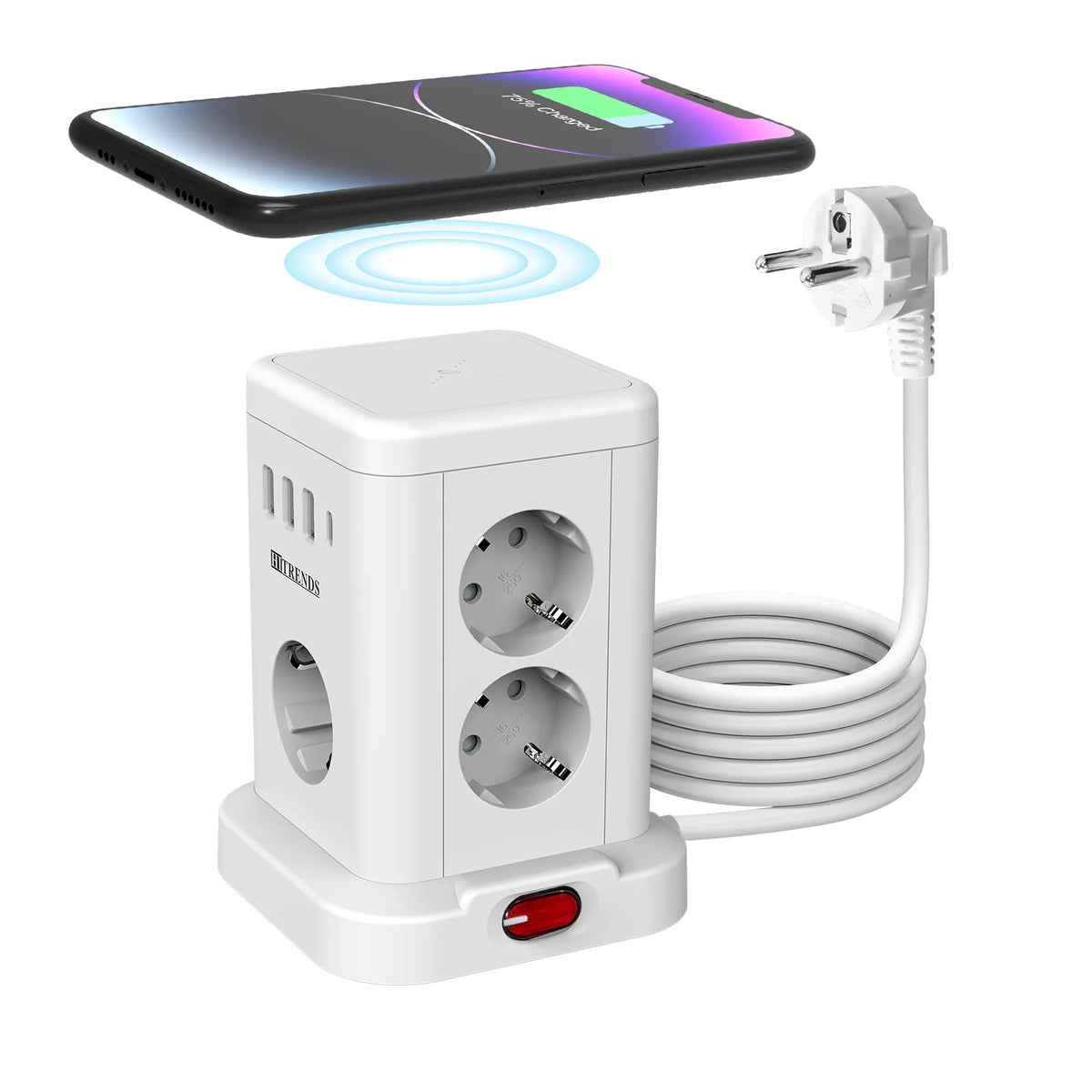 15-i-1 Strømskinne med USB og Trådløs Opladning