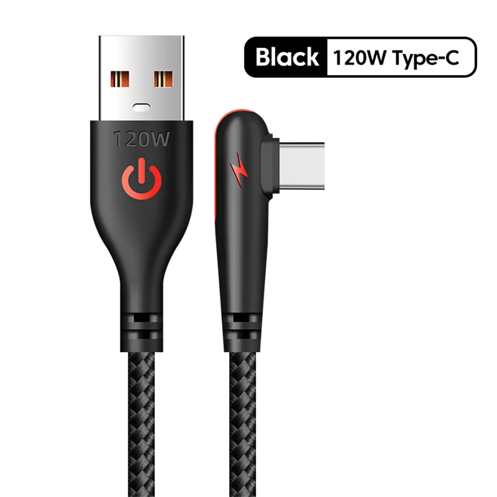 90 Graders USB-C Hurtigopladningskabel 120W