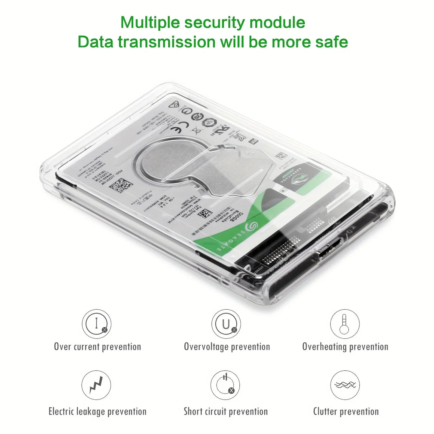 Gennemsigtigt 2,5” HDD SSD USB-C-Kabinet