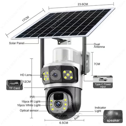 4K Dobbelt Linse Solcelledrevet Overvågningskamera