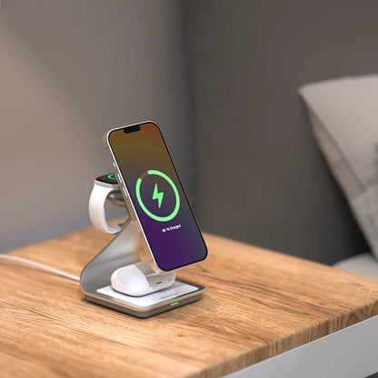 3-i-1 Trådløs Opladningsstation til iPhone, Apple Watch og AirPods